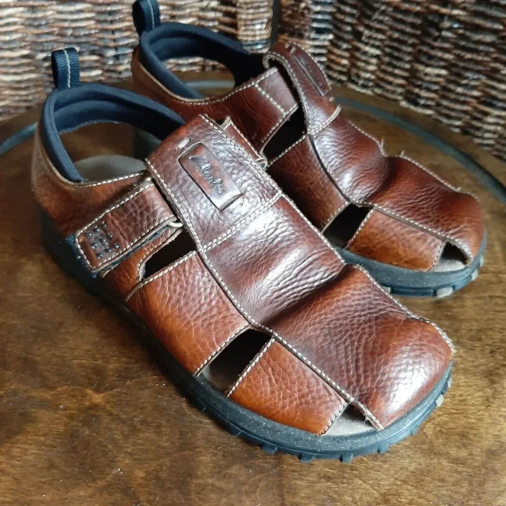 Clarks Leather Fisherman Sandals Men's 10M Brown Casual Comfort Walking Shoes